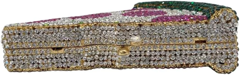 DJBM Women Gorgeous Pizza Evening Bag Sparkling Full Crystal Clutch Handbag with Chain for Wedding Cocktail