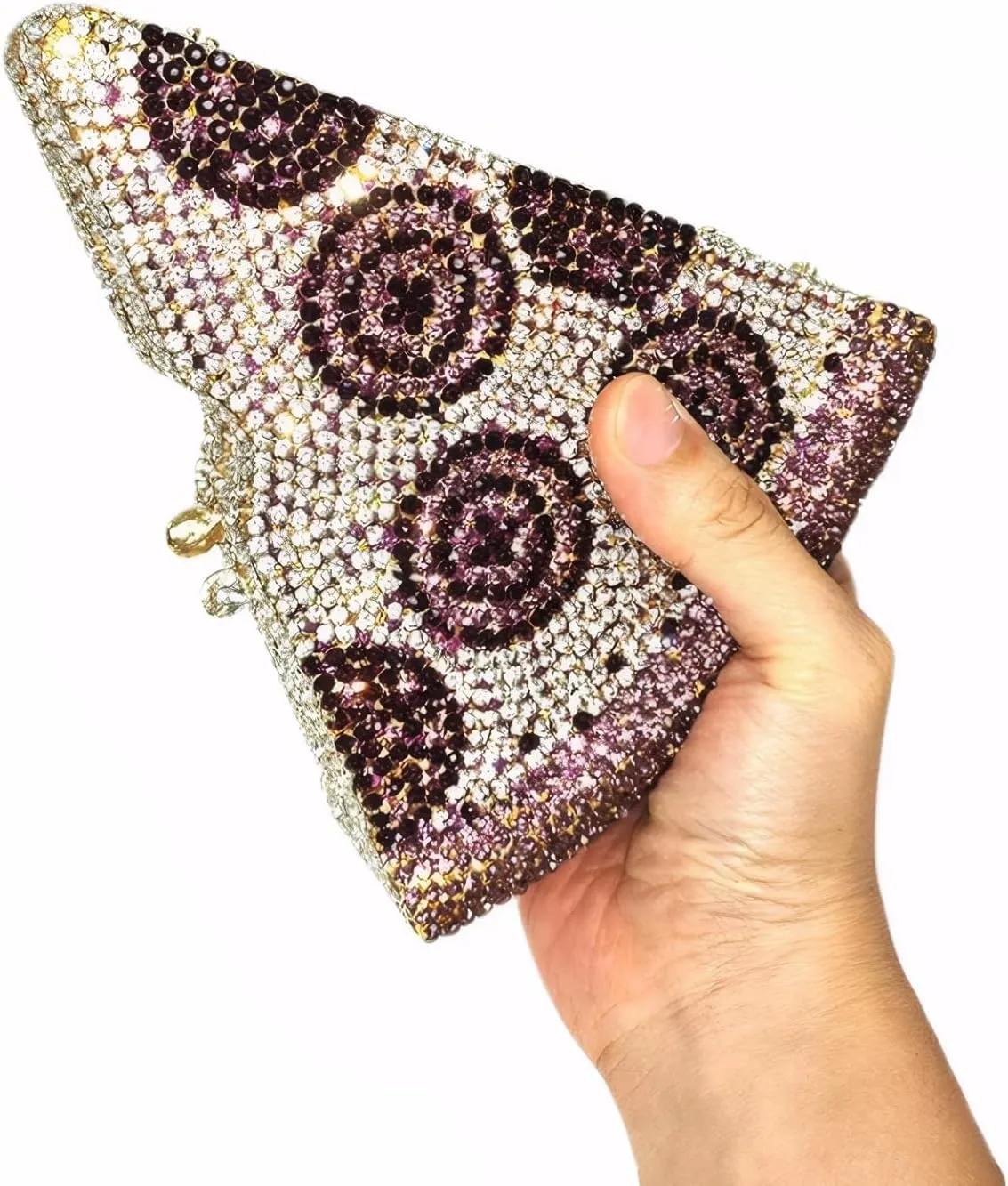 DJBM Women Gorgeous Pizza Evening Bag Sparkling Full Crystal Clutch Handbag with Chain for Wedding Cocktail
