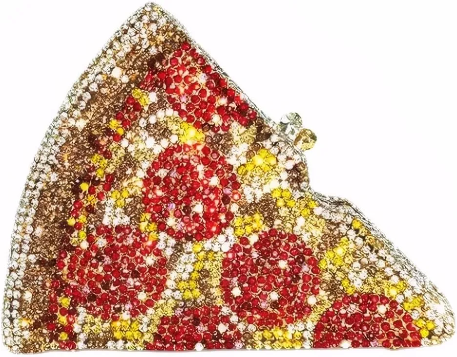 DJBM Women Gorgeous Pizza Evening Bag Sparkling Full Crystal Clutch Handbag with Chain for Wedding Cocktail