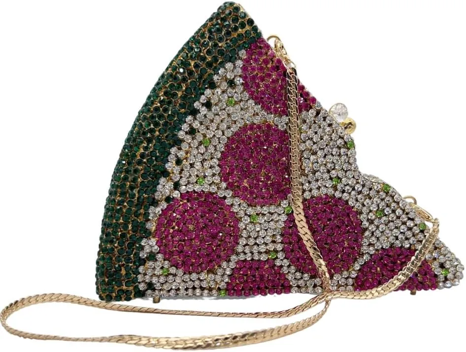 DJBM Women Gorgeous Pizza Evening Bag Sparkling Full Crystal Clutch Handbag with Chain for Wedding Cocktail