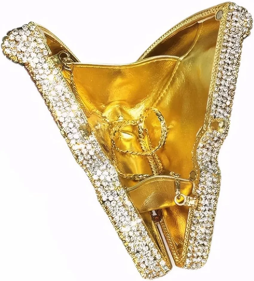 DJBM Women Gorgeous Pizza Evening Bag Sparkling Full Crystal Clutch Handbag with Chain for Wedding Cocktail