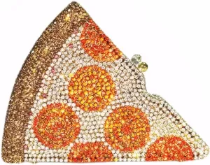 DJBM Women Gorgeous Pizza Evening Bag Sparkling Full Crystal Clutch Handbag with Chain for Wedding Cocktail