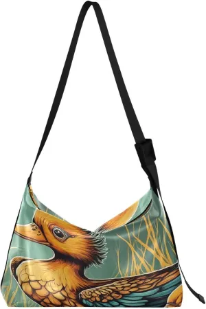 Ducks Lake Hobo Crossbody Bags for Women Leather Large Shoulder Bag Cross Body Cartoon Artistic Trendy Womens Tote Bags Handbag for Travel Shopping