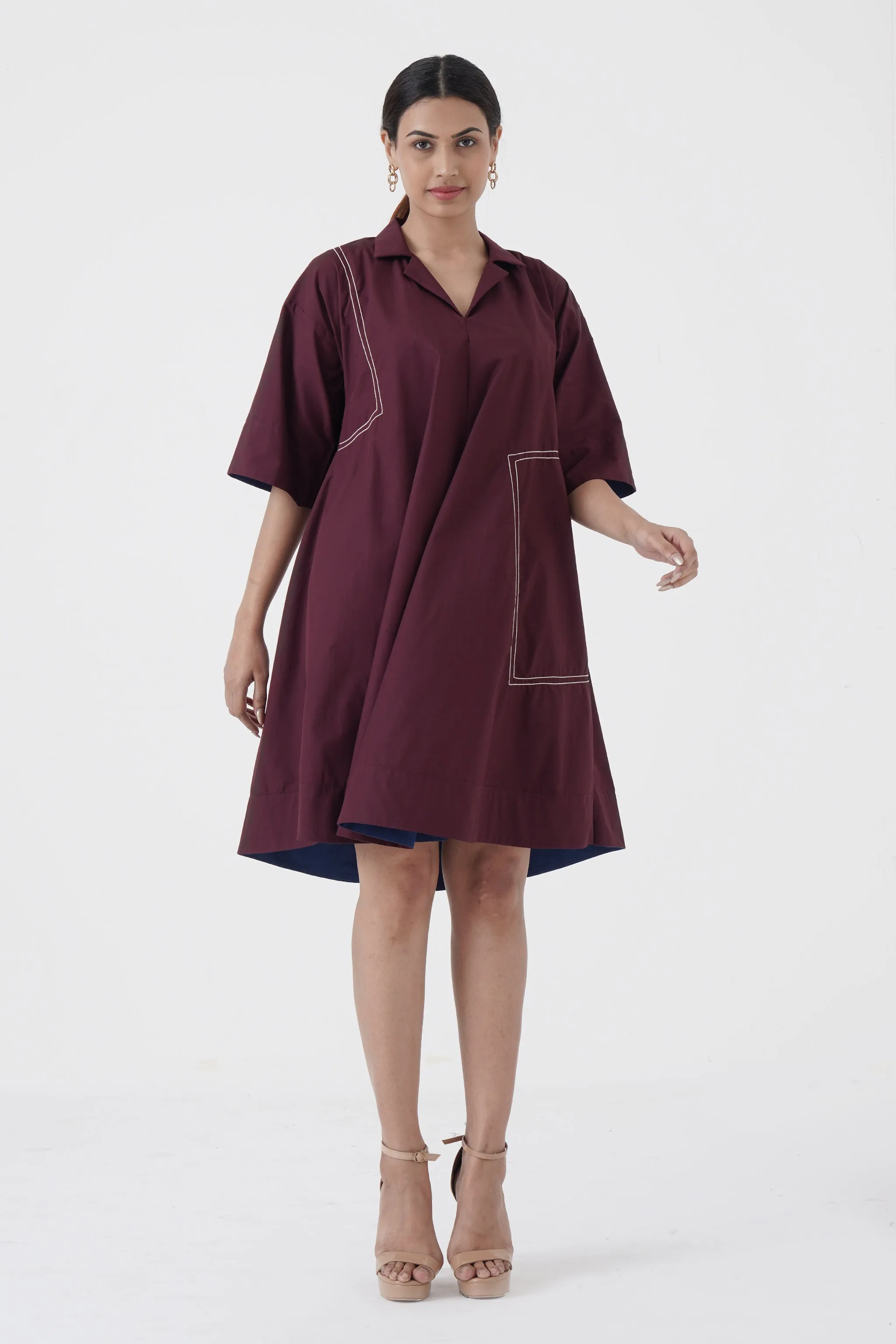 Dynamic - Notch Collar frock - Wine