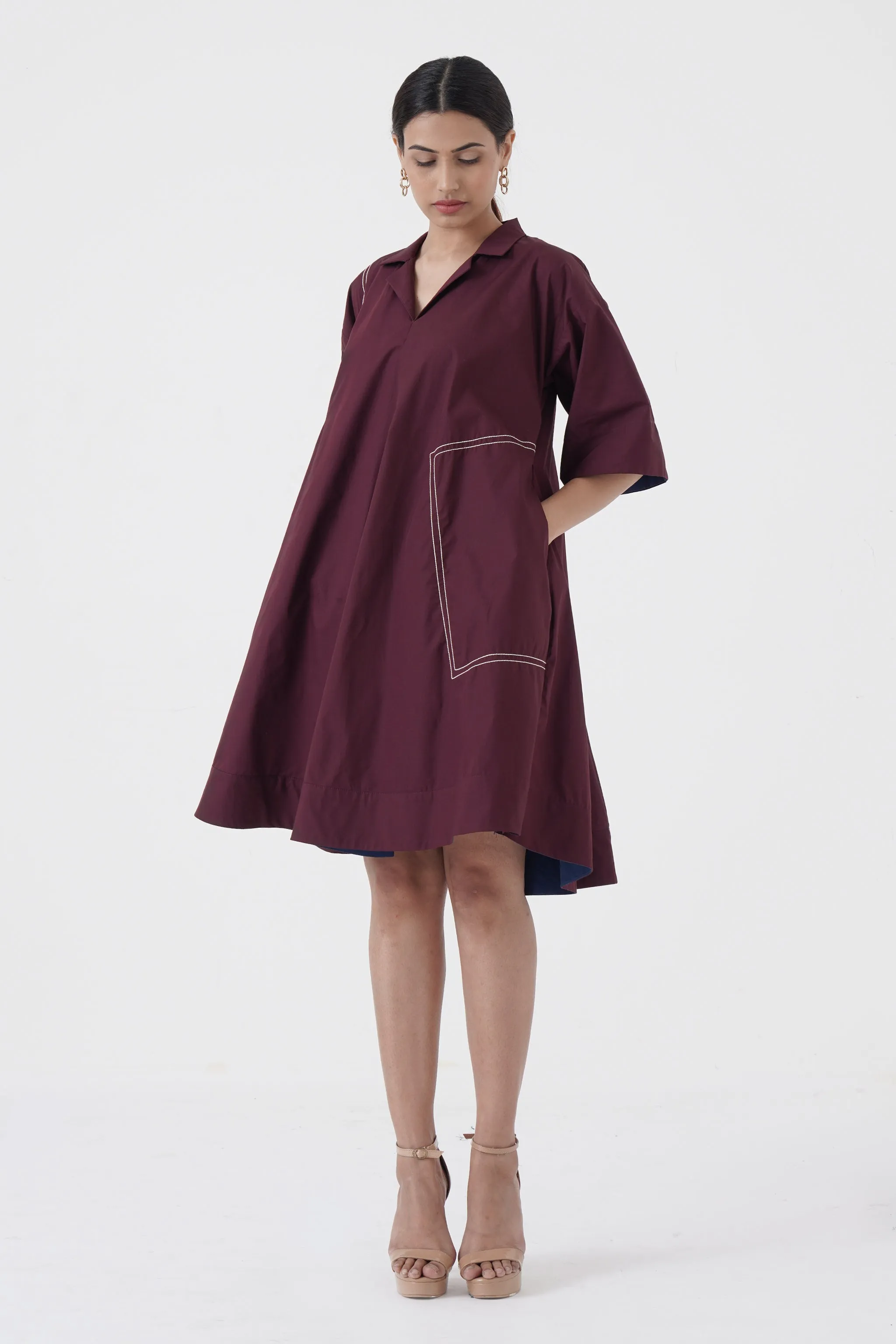 Dynamic - Notch Collar frock - Wine