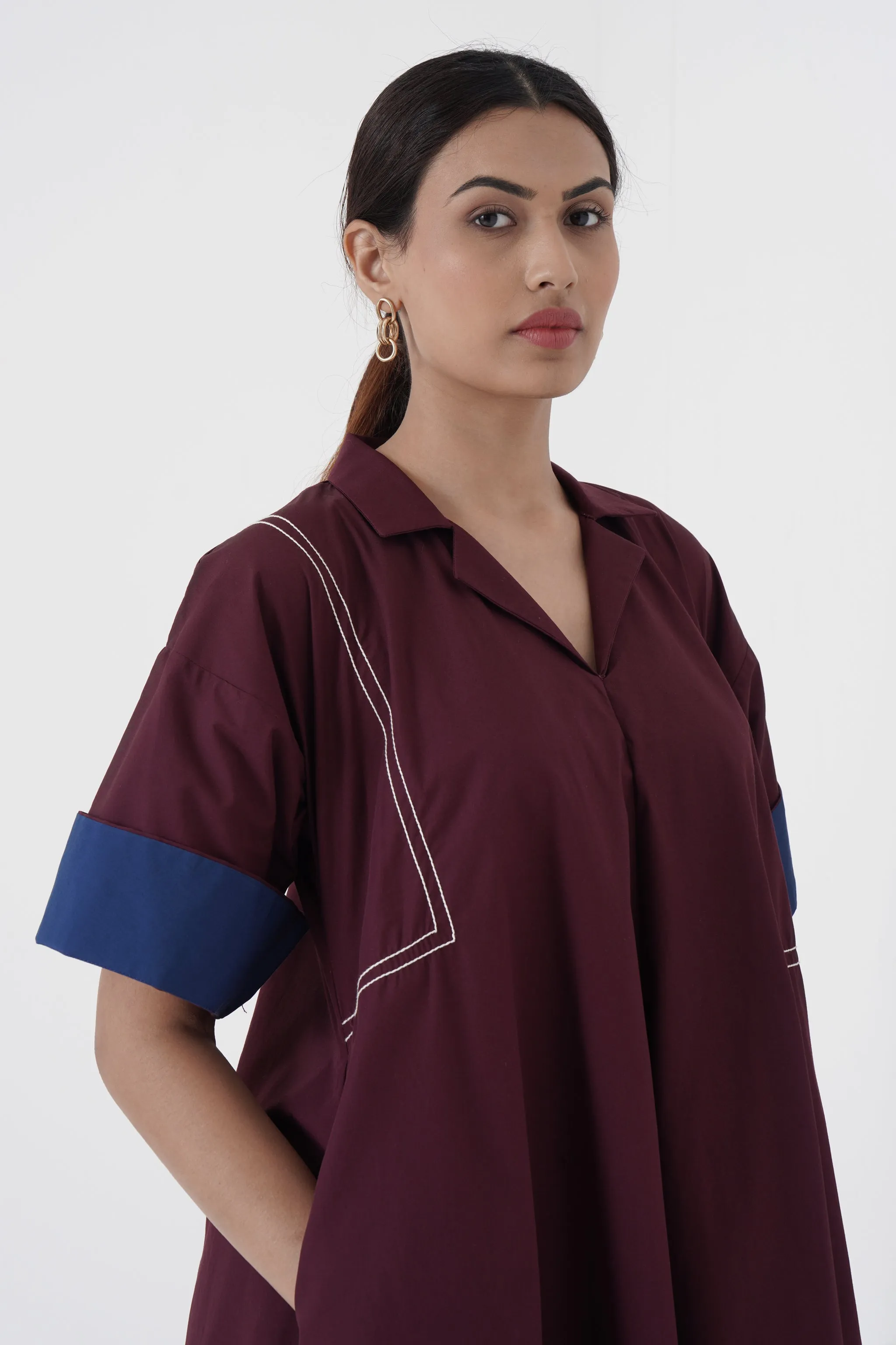 Dynamic - Notch Collar frock - Wine
