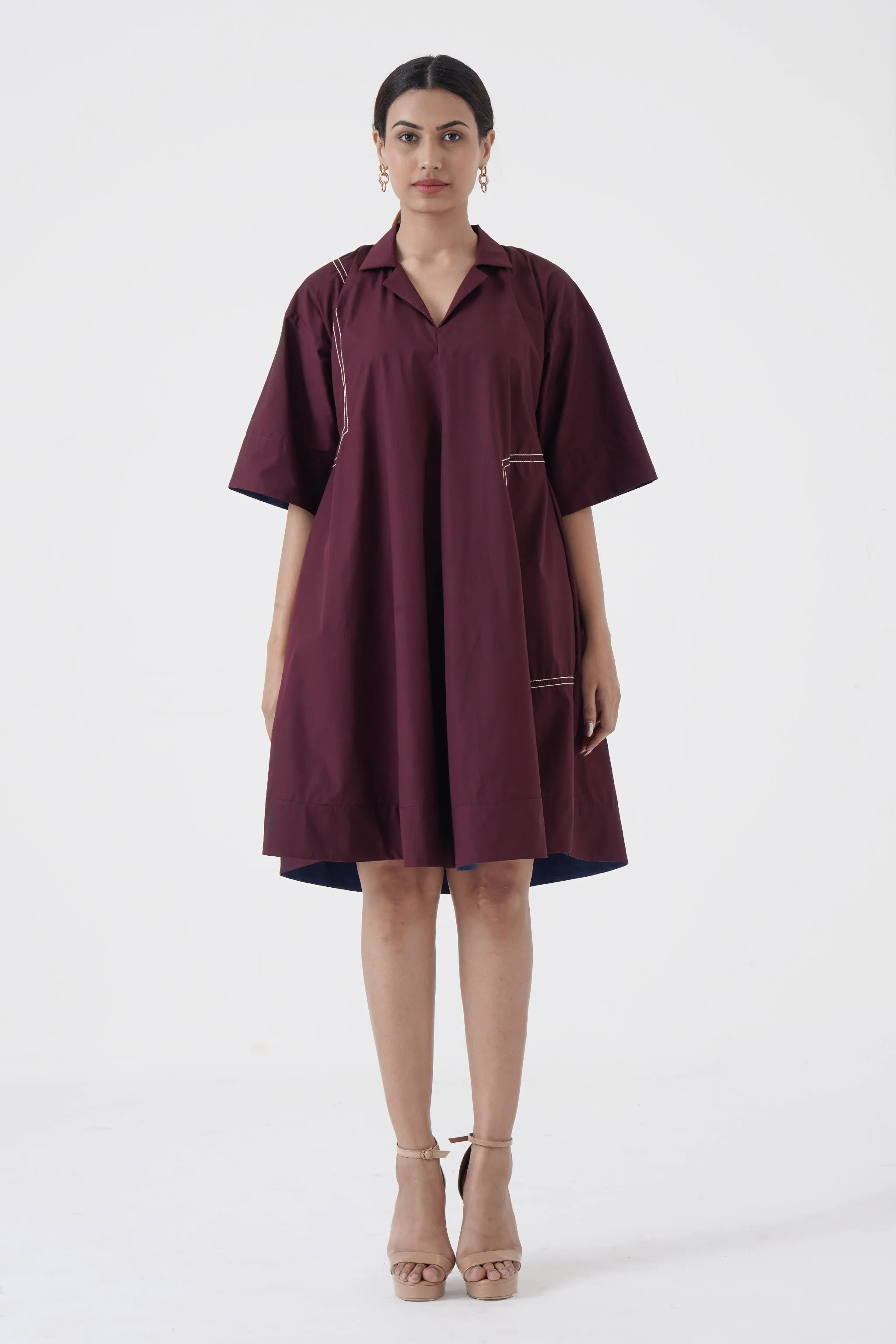 Dynamic - Notch Collar frock - Wine
