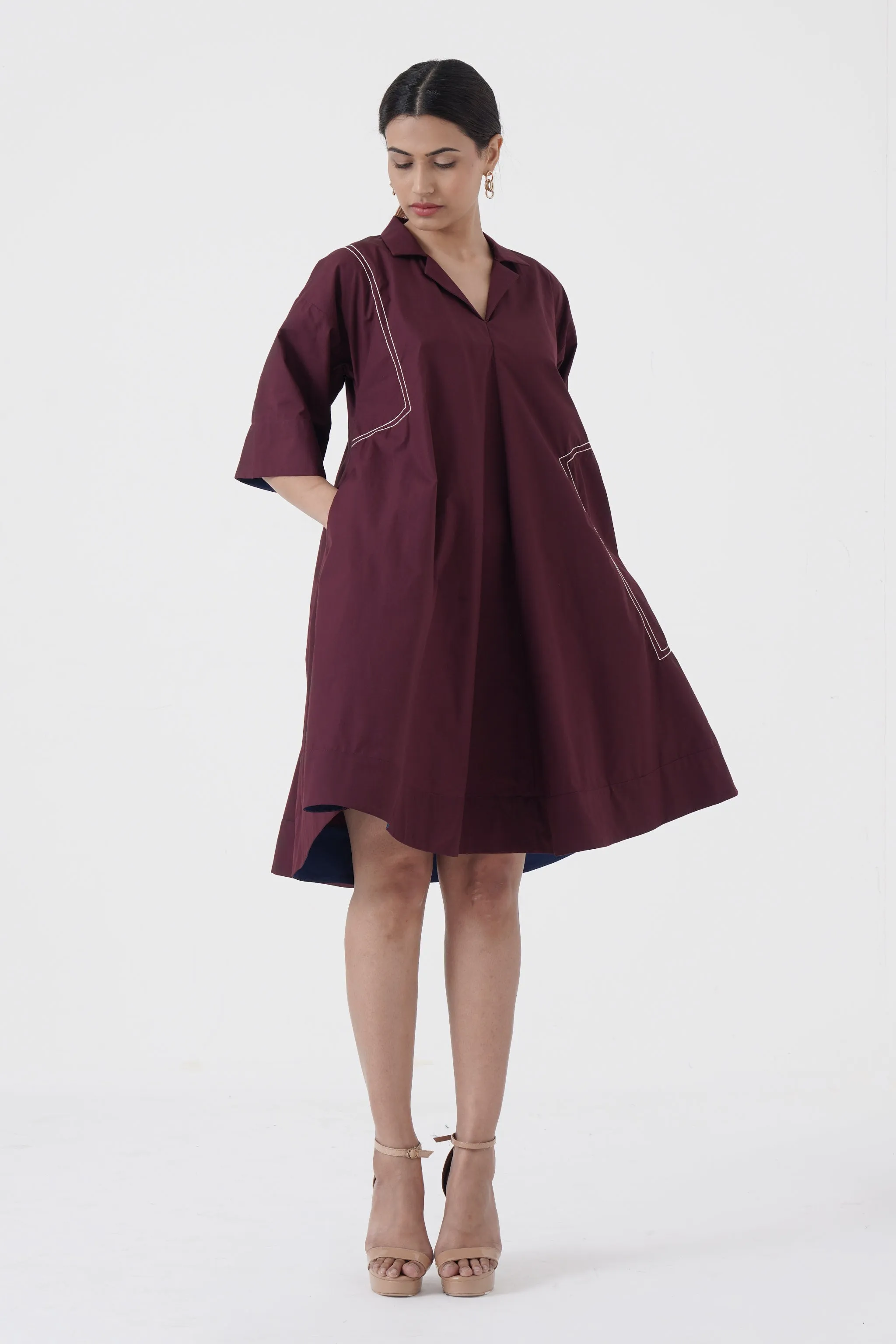 Dynamic - Notch Collar frock - Wine