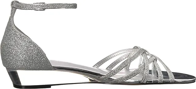 Easy Street Women's Tarrah Crossover Wedge Sandals  Color Silver Glitter Size 7.5M