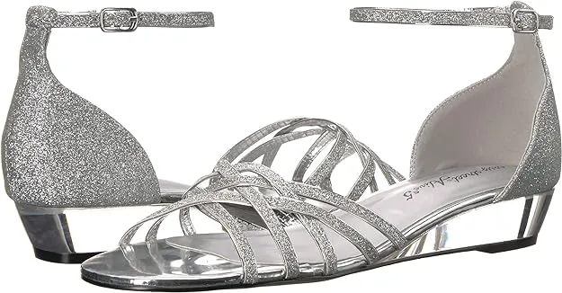 Easy Street Women's Tarrah Crossover Wedge Sandals  Color Silver Glitter Size 7.5M