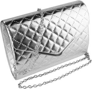 eBigValue Women's Clutches, Clutch Bags for Women Ladies Evening Bags Purse Handbag Cross Body Bag Wedding Party with Detachable Chain Strap, Silver