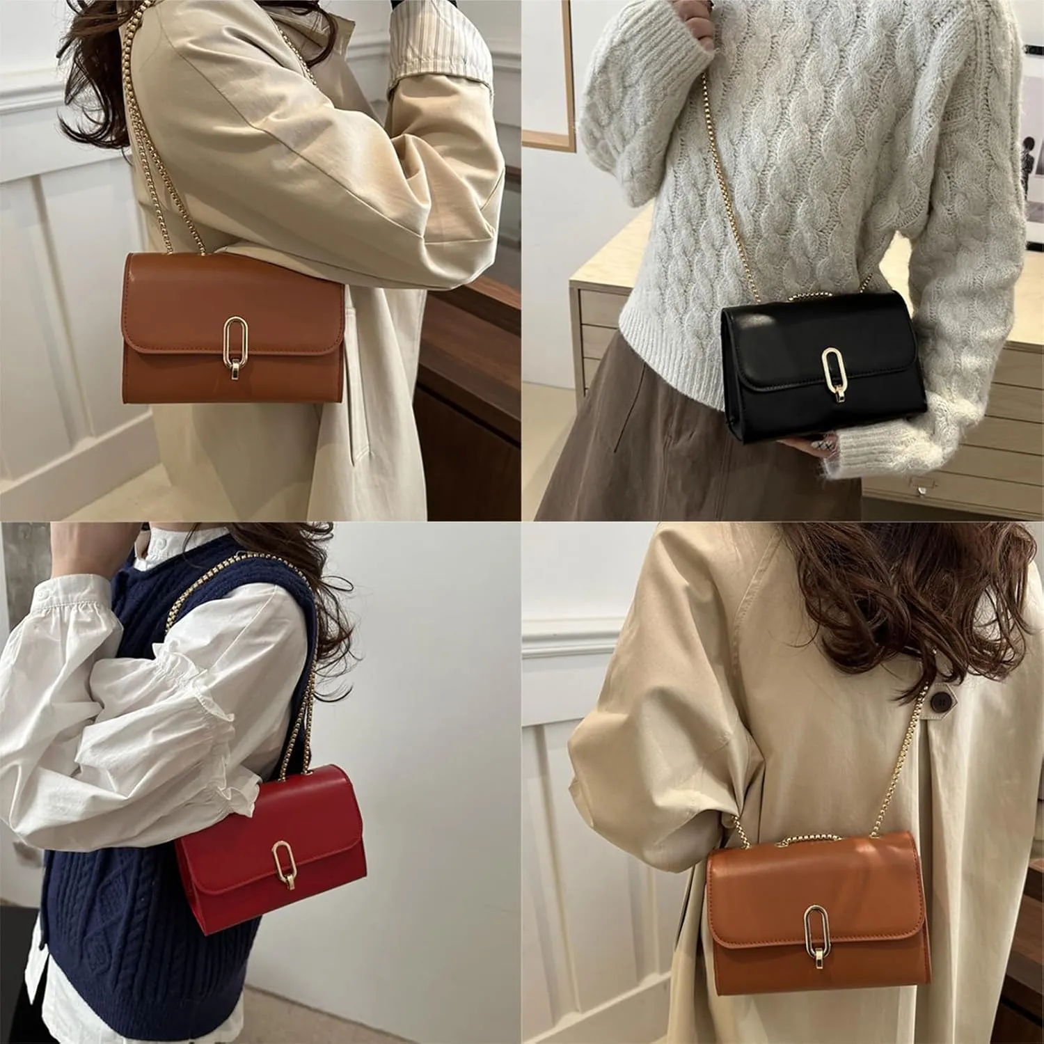 Elegant PU Leather Crossbody Bag for Women Shoulder Bag Satchel Purse with Adjustable Chain Strap for Everyday Use