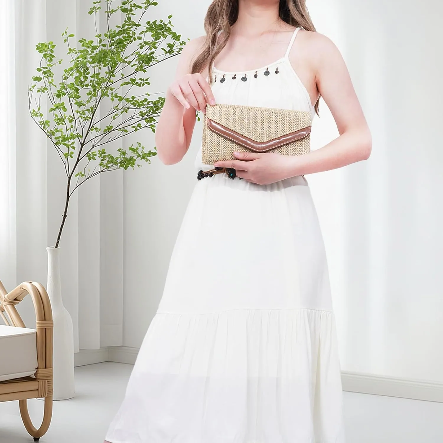 Emprier Straw Clutch Purses for Women Woven Beach Bags Envelope Clutch Handbags