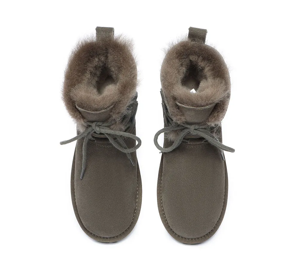 EVERAU® Lace-up Sheepskin Boots Women Short Stark