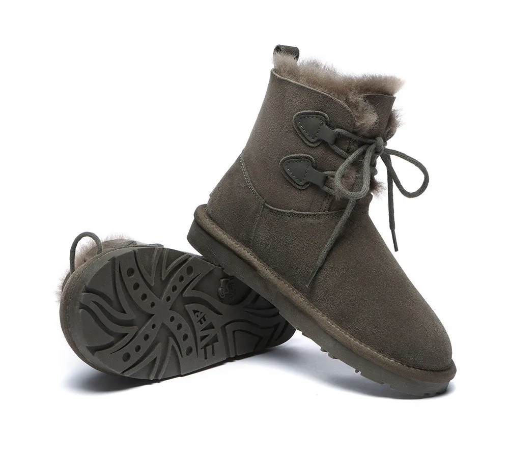 EVERAU® Lace-up Sheepskin Boots Women Short Stark