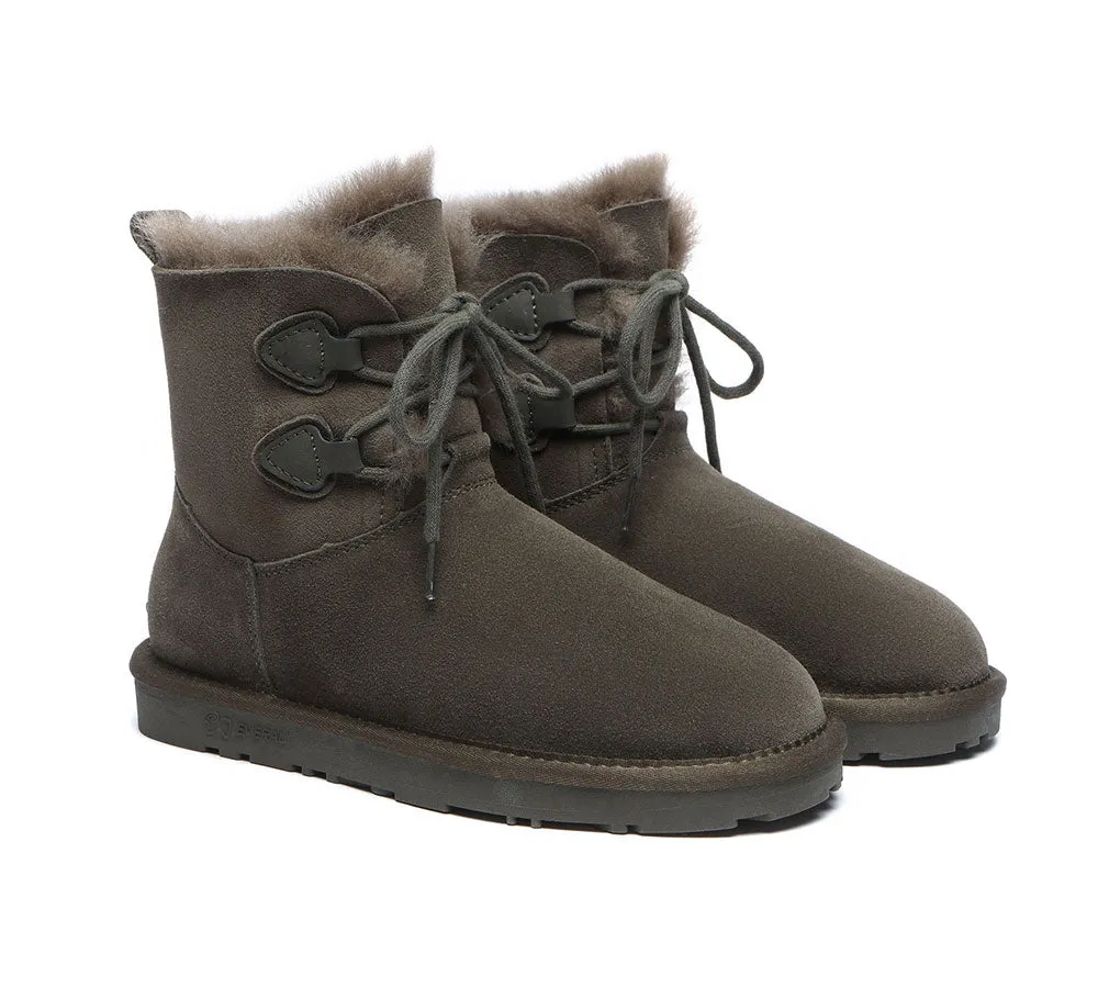 EVERAU® Lace-up Sheepskin Boots Women Short Stark