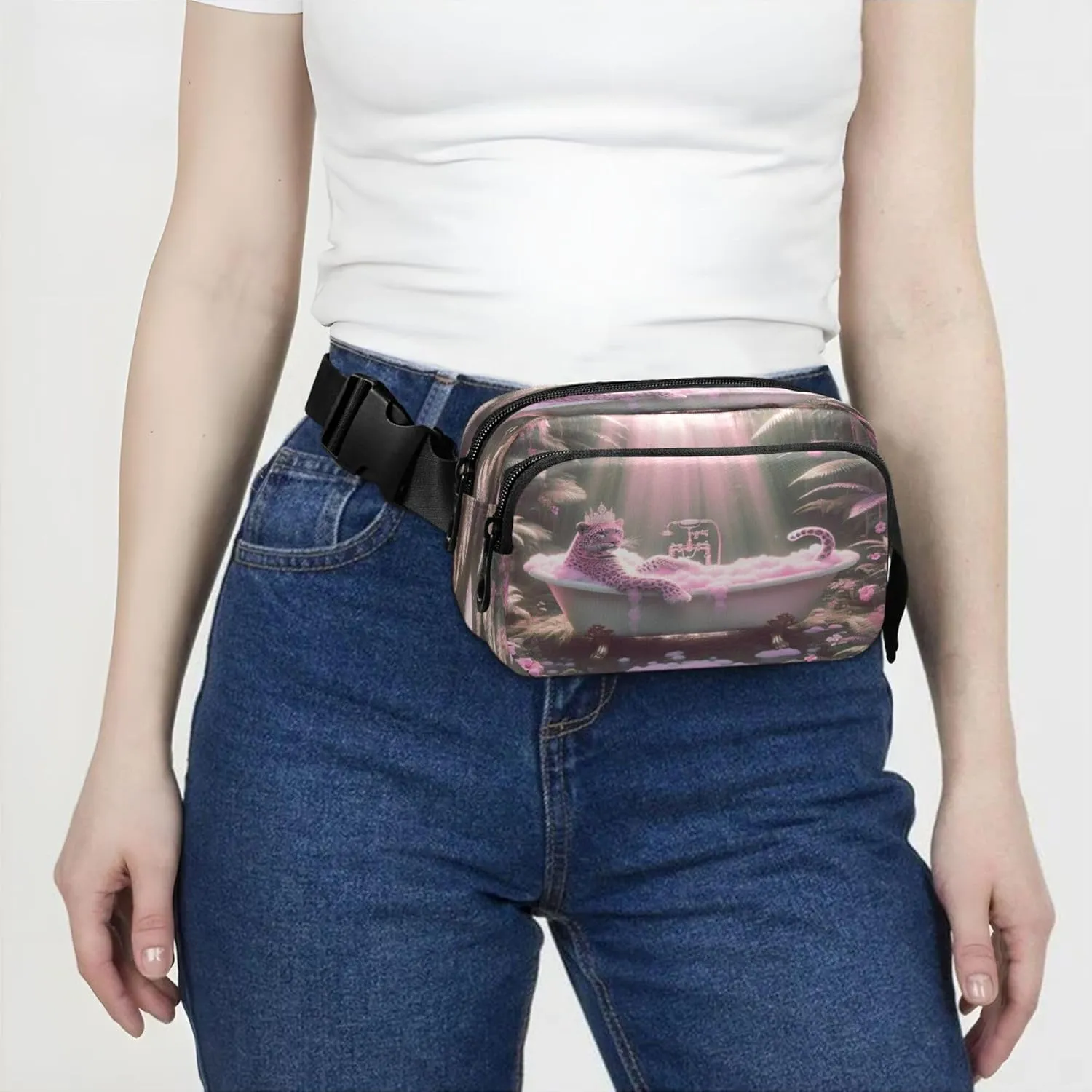 Exnundod Fanny Packs Artistic Pink Leopard Running Waist Pack Women Crossbody Bags Waterproof Men Fanny Pack