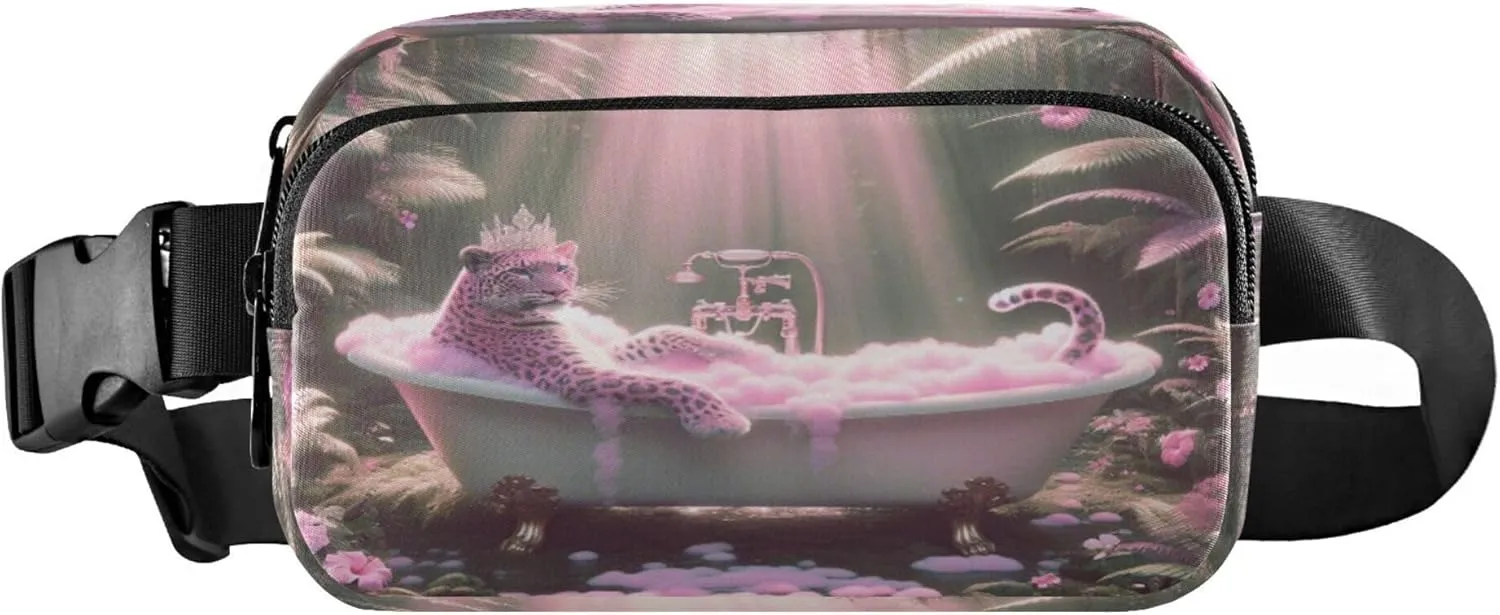 Exnundod Fanny Packs Artistic Pink Leopard Running Waist Pack Women Crossbody Bags Waterproof Men Fanny Pack