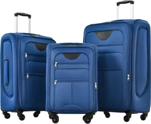 Expandable Softside Luggage Set with Spinner Wheels - Lightweight and Secure Travel in Blue