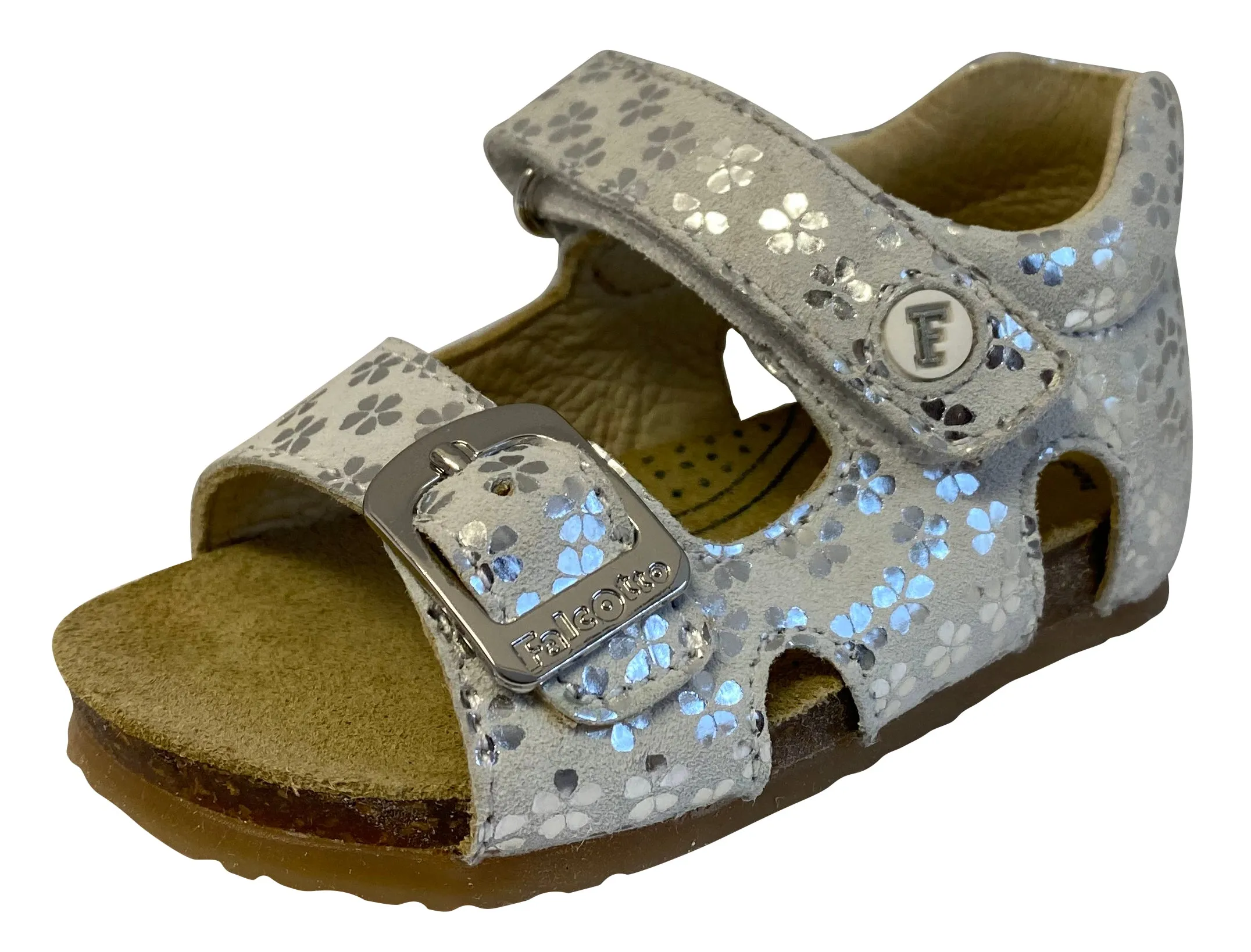 Falcotto Girl's Bea Fiori Pearl Open Toe Sandals, Bianco/Argento