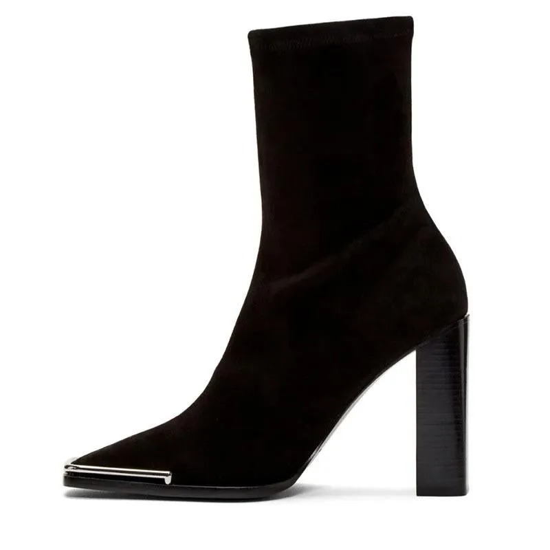 Fashion Suede Chunky Heel Square Toe Calf Boots