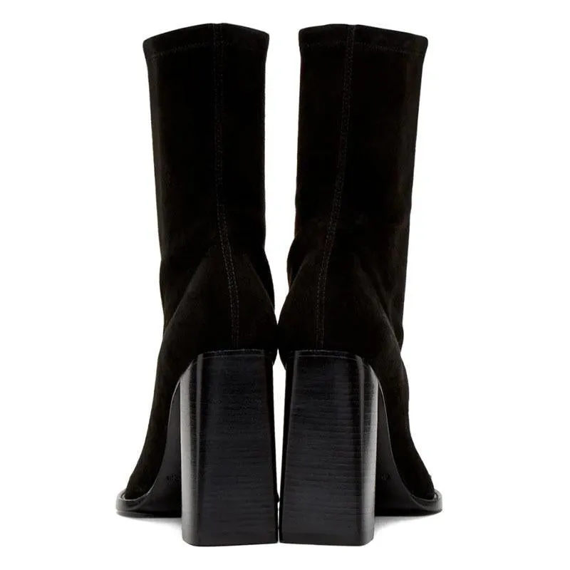 Fashion Suede Chunky Heel Square Toe Calf Boots