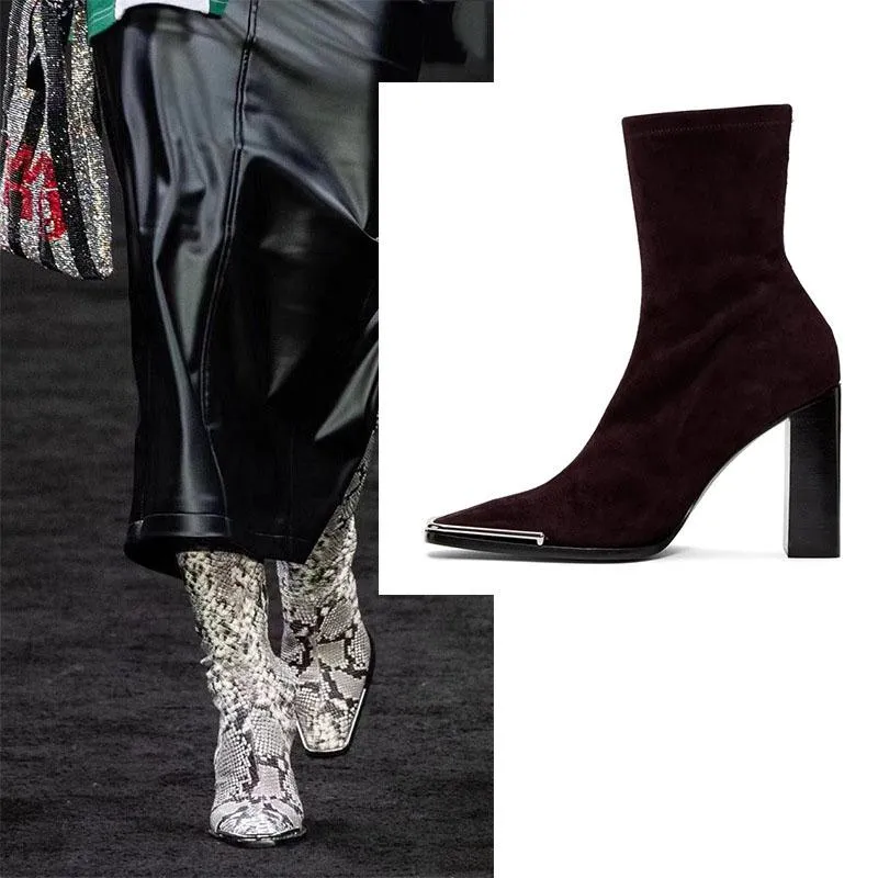 Fashion Suede Chunky Heel Square Toe Calf Boots