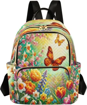 Floral Colorful Mini Backpack Purse for Women Small Travel Casual Daypack Ladies Shoulder Bags Quilted Bookbag for Work M