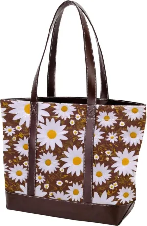 Flower-373 Tote Bags Durable Leather Canvas Purses and Handbags for Women Top Handle Shoulder Satchel Hobo Bags