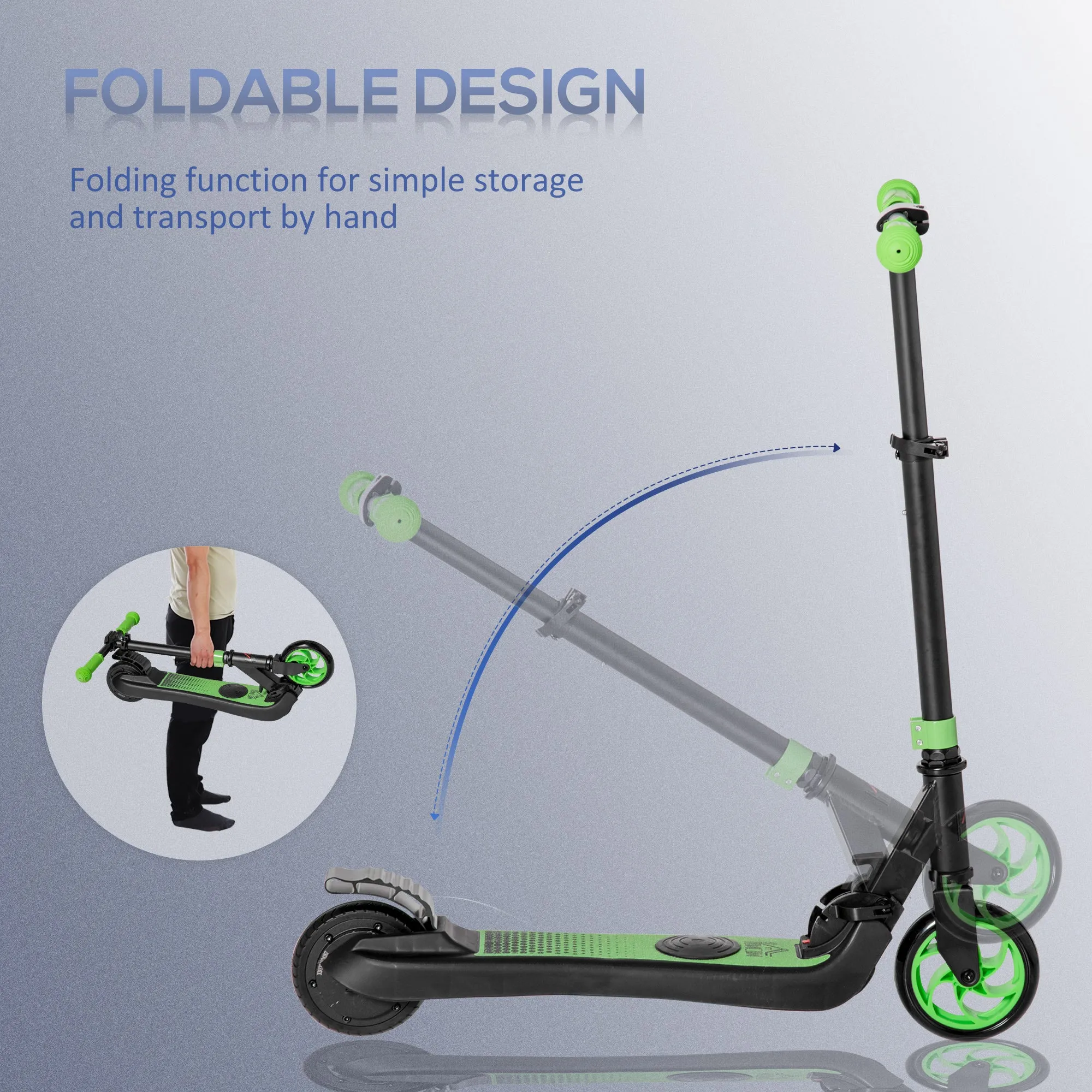 Folding Electric Scooter with Rear Wheel Brake, Green