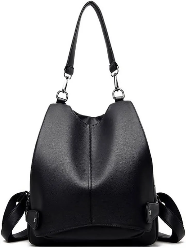 for women Soft PU Bag Large Capacity Backpack Stylish and spacious shoulder bag leather (Black)