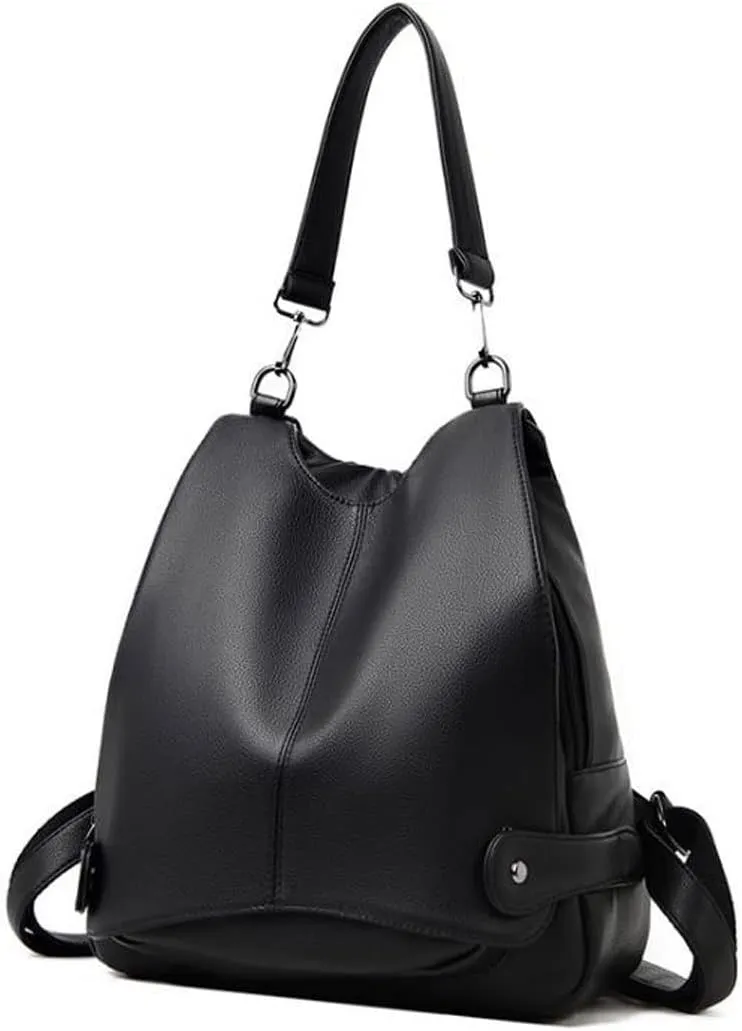 for women Soft PU Bag Large Capacity Backpack Stylish and spacious shoulder bag leather (Black)