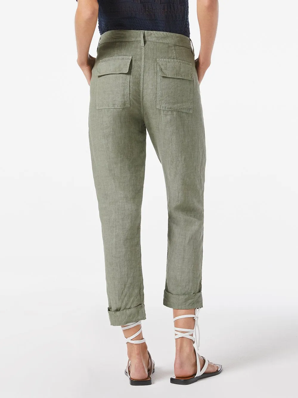 FRAME Le Beau Linen Pant in Military