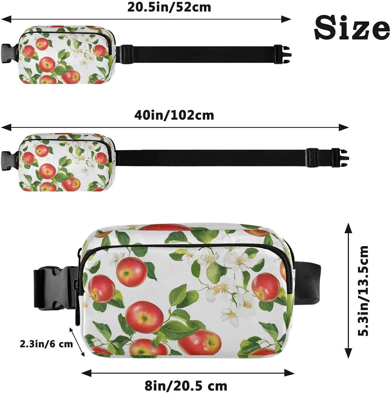 Fresh Apples Fruit White Fashion Waist Pack Crossbody Bag for Women Men Teenagers Small Chest Belt Bum Bag with Adjustable Strap for Travel Gym Work