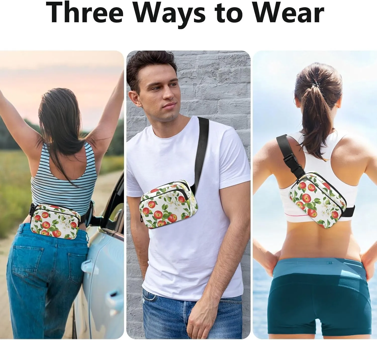 Fresh Apples Fruit White Fashion Waist Pack Crossbody Bag for Women Men Teenagers Small Chest Belt Bum Bag with Adjustable Strap for Travel Gym Work