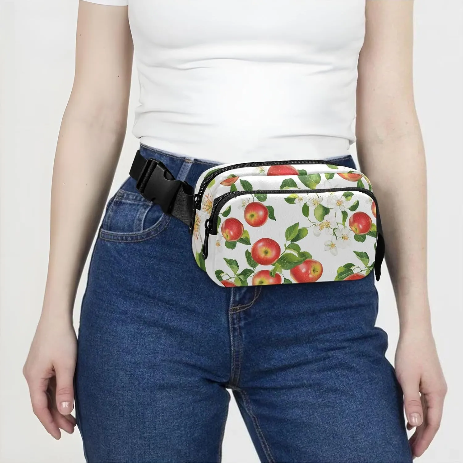 Fresh Apples Fruit White Fashion Waist Pack Crossbody Bag for Women Men Teenagers Small Chest Belt Bum Bag with Adjustable Strap for Travel Gym Work