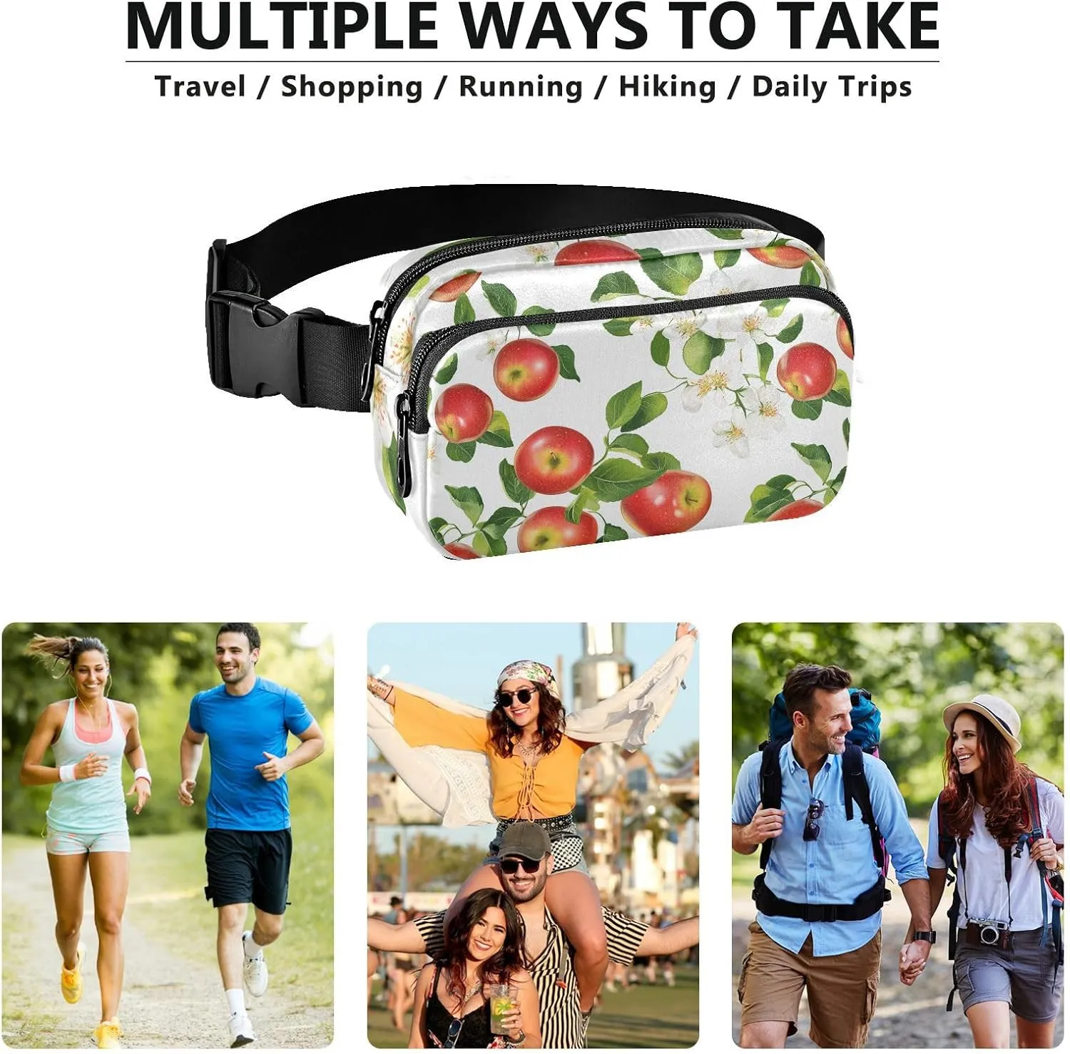 Fresh Apples Fruit White Fashion Waist Pack Crossbody Bag for Women Men Teenagers Small Chest Belt Bum Bag with Adjustable Strap for Travel Gym Work