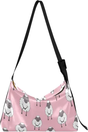 Funny Cute Sheep Pink Ladies Leather Purses Hobo Large Leather Purse Aesthetic Animal Print Womans Shoulder Purse