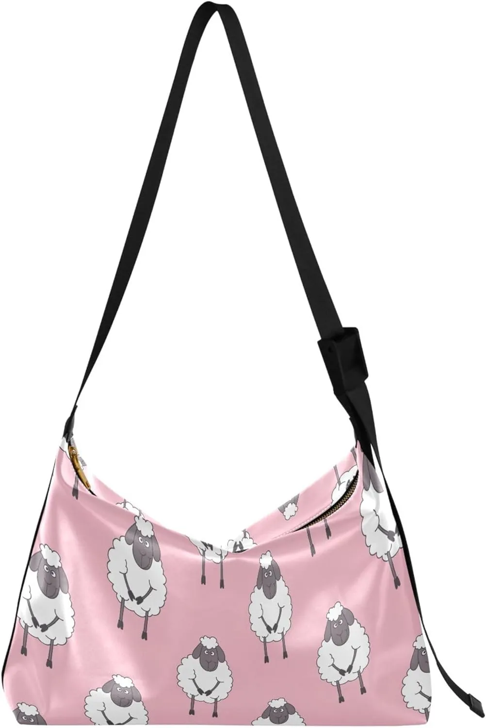 Funny Cute Sheep Pink Ladies Leather Purses Hobo Large Leather Purse Aesthetic Animal Print Womans Shoulder Purse