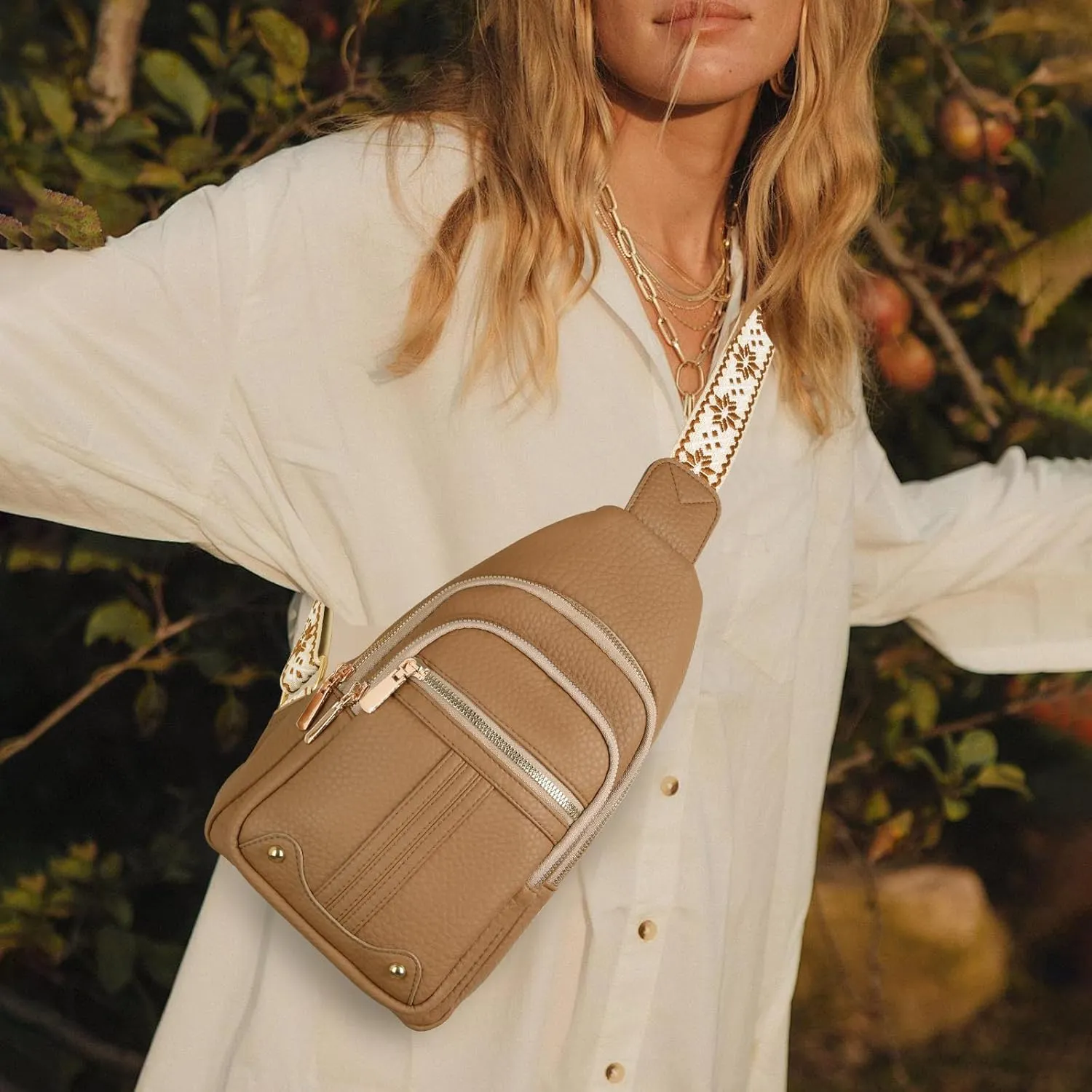 GAEKEAO Sling Bag for Women Crossbody Bags Fanny Pack Vegan Leather Chest Bag Travel Shoulder Belt Purse Backpack Gifts
