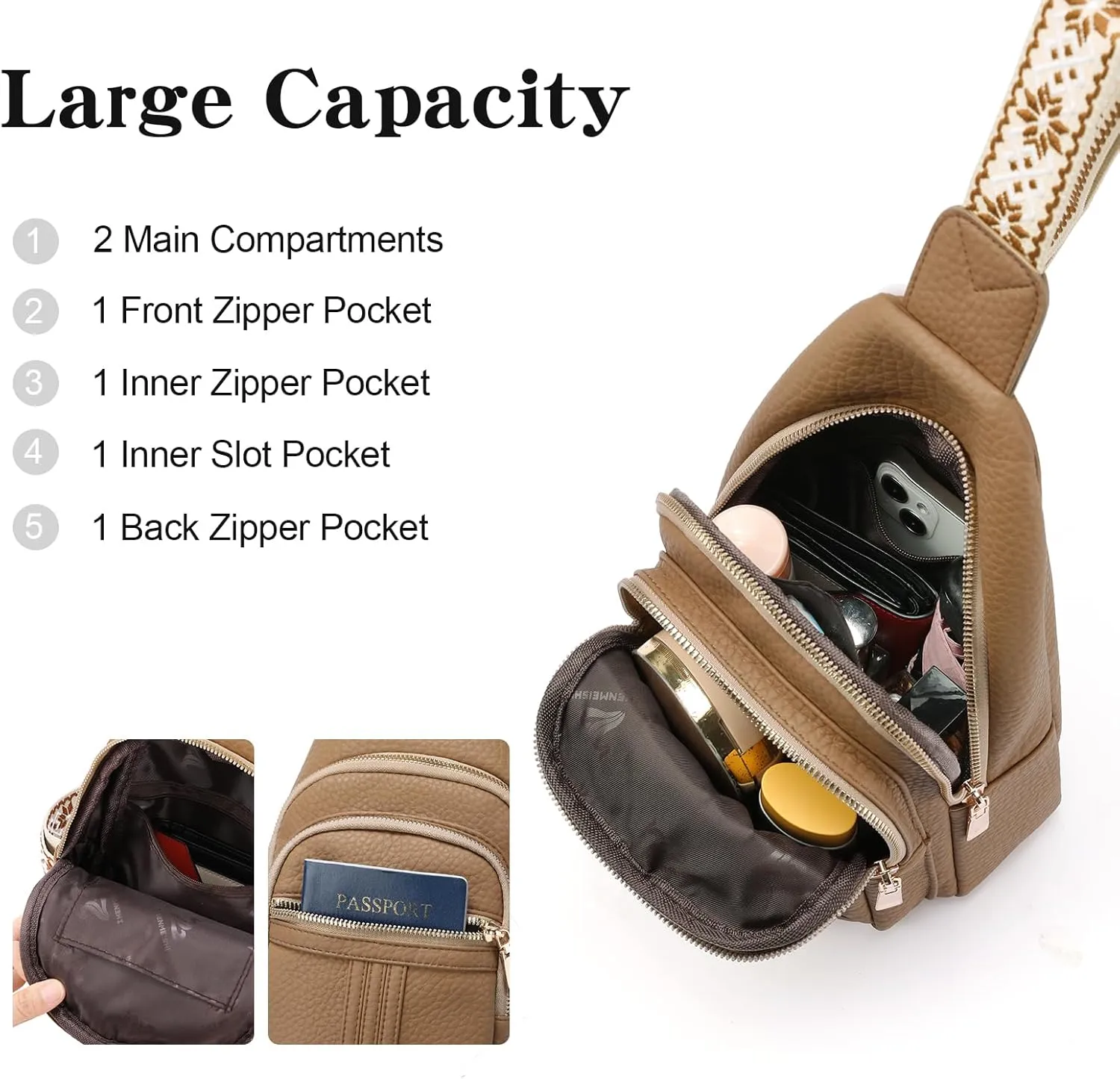 GAEKEAO Sling Bag for Women Crossbody Bags Fanny Pack Vegan Leather Chest Bag Travel Shoulder Belt Purse Backpack Gifts