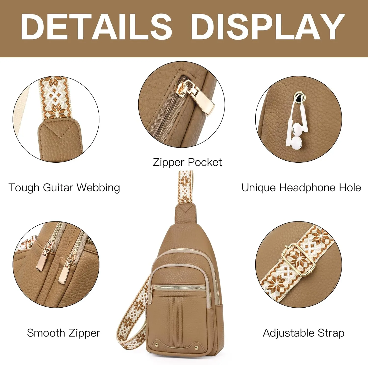 GAEKEAO Sling Bag for Women Crossbody Bags Fanny Pack Vegan Leather Chest Bag Travel Shoulder Belt Purse Backpack Gifts