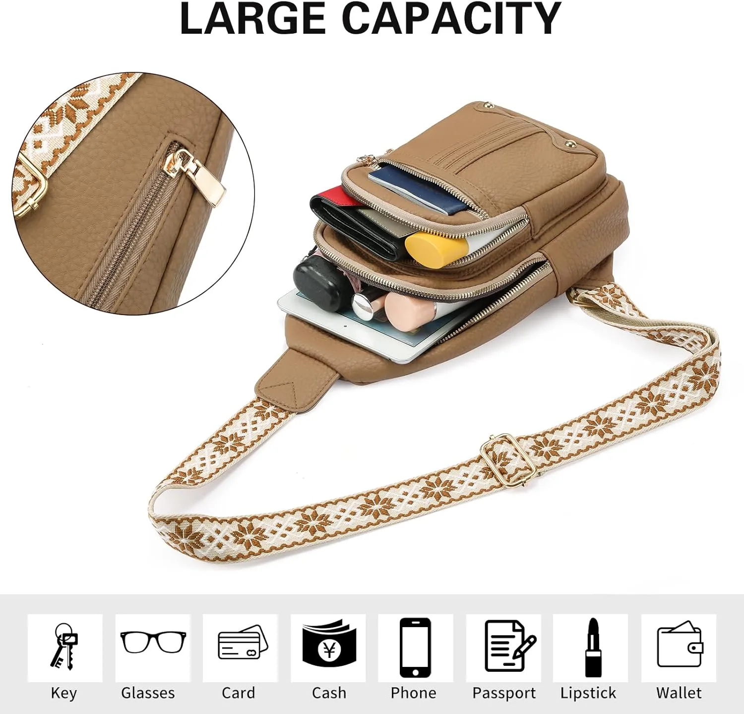 GAEKEAO Sling Bag for Women Crossbody Bags Fanny Pack Vegan Leather Chest Bag Travel Shoulder Belt Purse Backpack Gifts