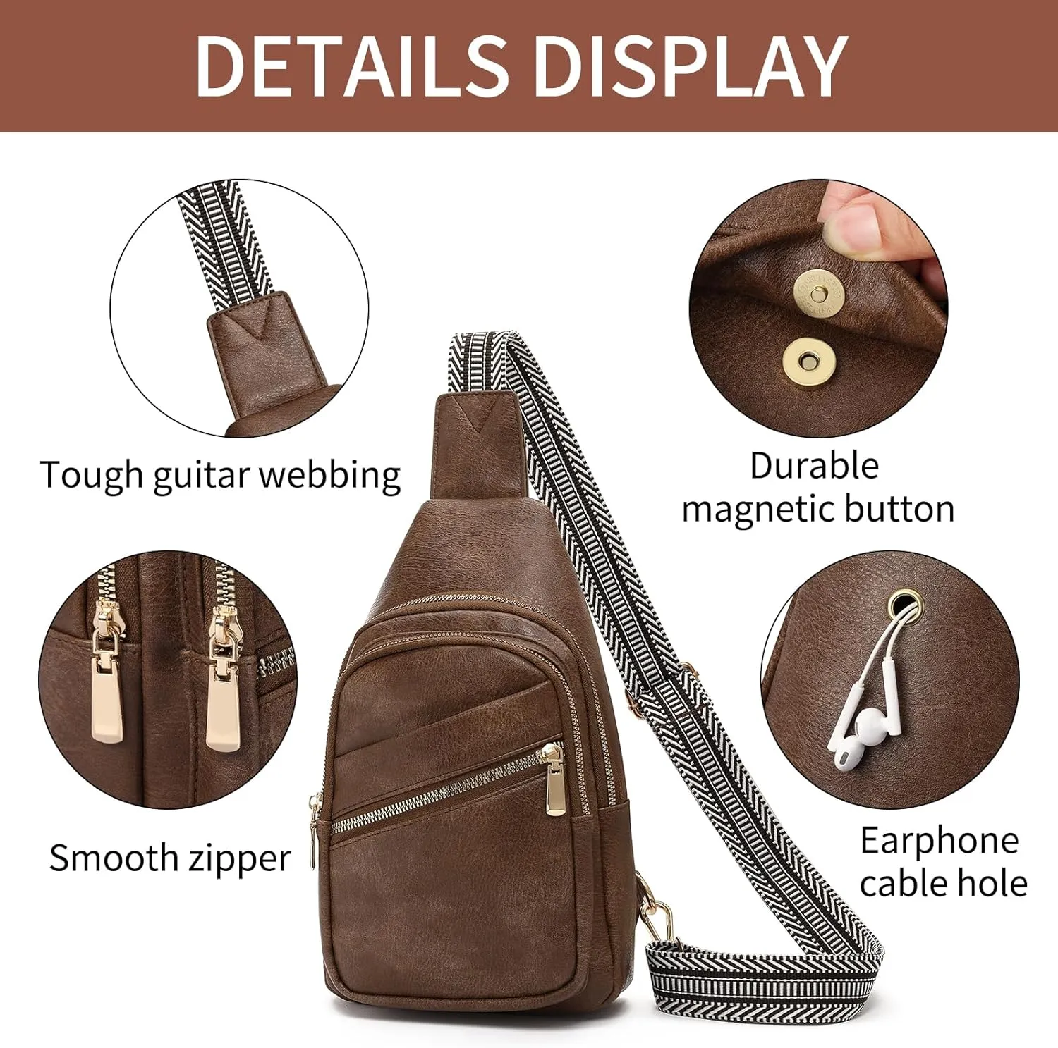 GAEKEAO Sling Bag for Women Vegan Leather Crossbody Bags Fanny Pack Chest Pack Small Backpack Travel Purse Shoulder Bag