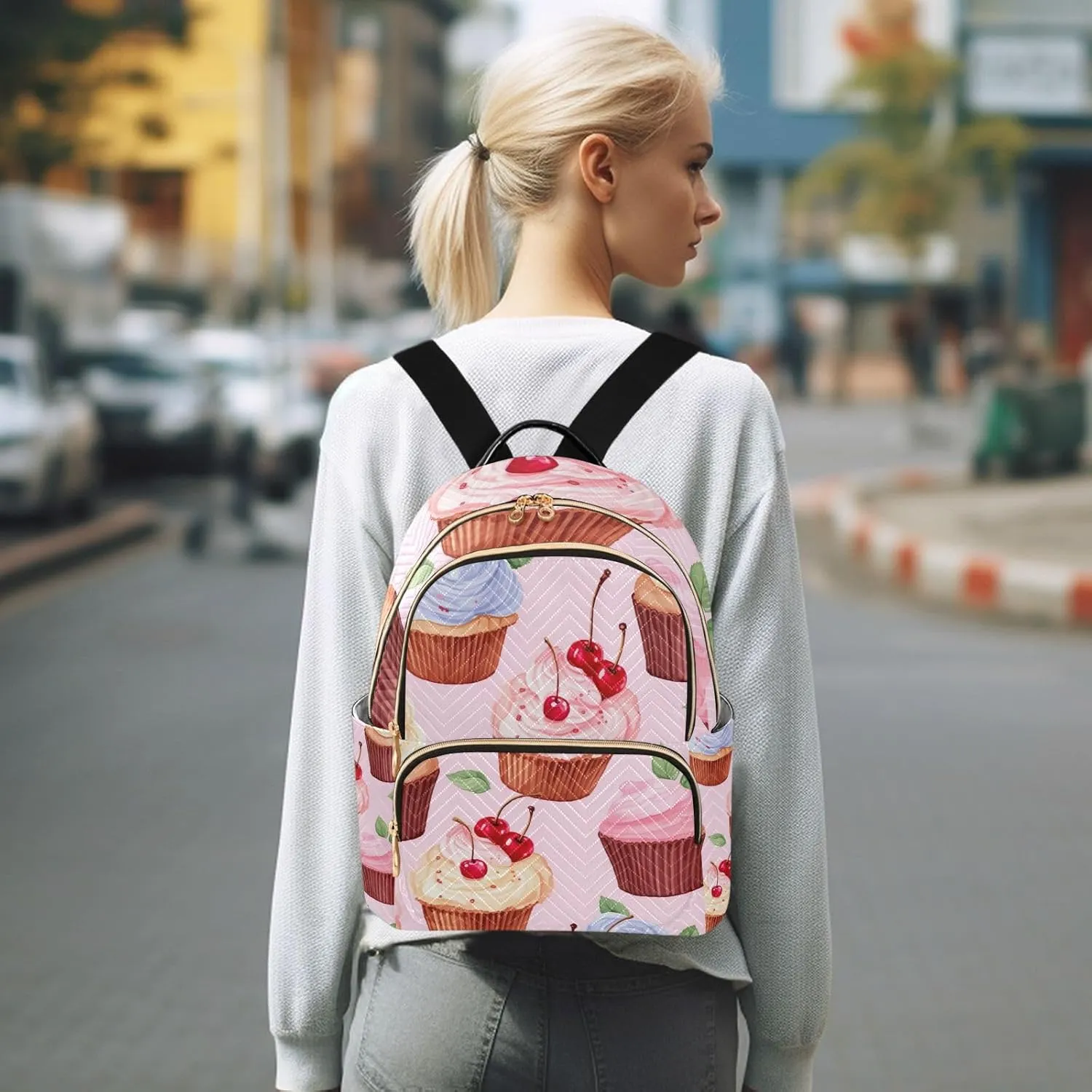 GAIGEO Cupcakes Fashion Backpack, Backpack with Luggage Strap, Backpacks for Womens Fashion, M