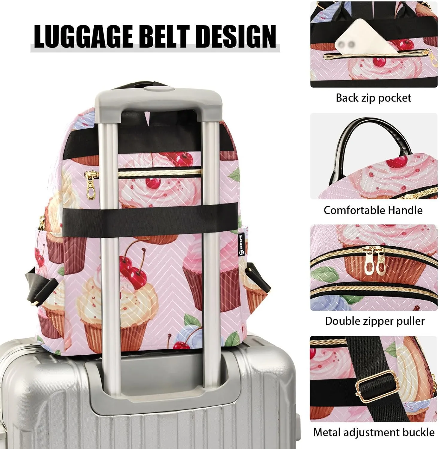 GAIGEO Cupcakes Fashion Backpack, Backpack with Luggage Strap, Backpacks for Womens Fashion, M