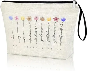 Galatians 5:22-23 Fruit of the Spirit Christian Zipper Bag, Christian Gifts for Women Girls Scripture Present, Horizontal Bible Verse Cosmetic Bag Small Travel Vacation Pouch