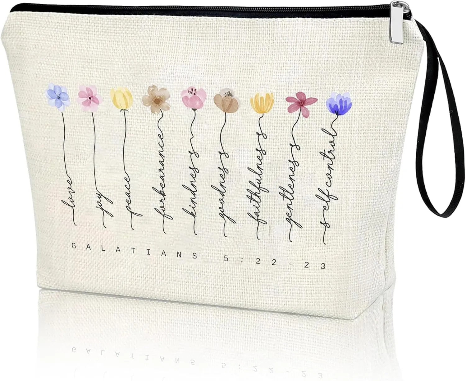Galatians 5:22-23 Fruit of the Spirit Christian Zipper Bag, Christian Gifts for Women Girls Scripture Present, Horizontal Bible Verse Cosmetic Bag Small Travel Vacation Pouch