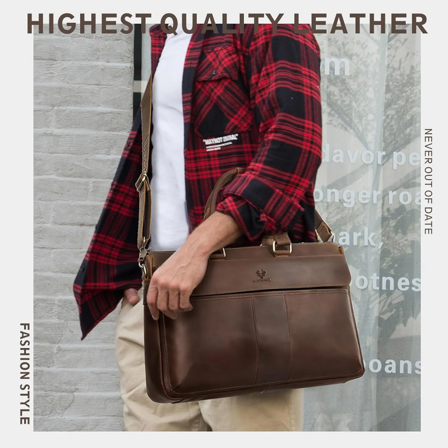 Genuine Leather Briefcase for Men, Laptop Bag with Spacious Interior, Adjustable Shoulder Strap, Multiple Pockets