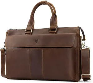 Genuine Leather Briefcase for Men, Laptop Bag with Spacious Interior, Adjustable Shoulder Strap, Multiple Pockets